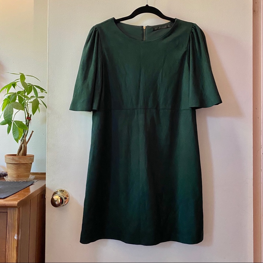 Zara green suede babydoll dress